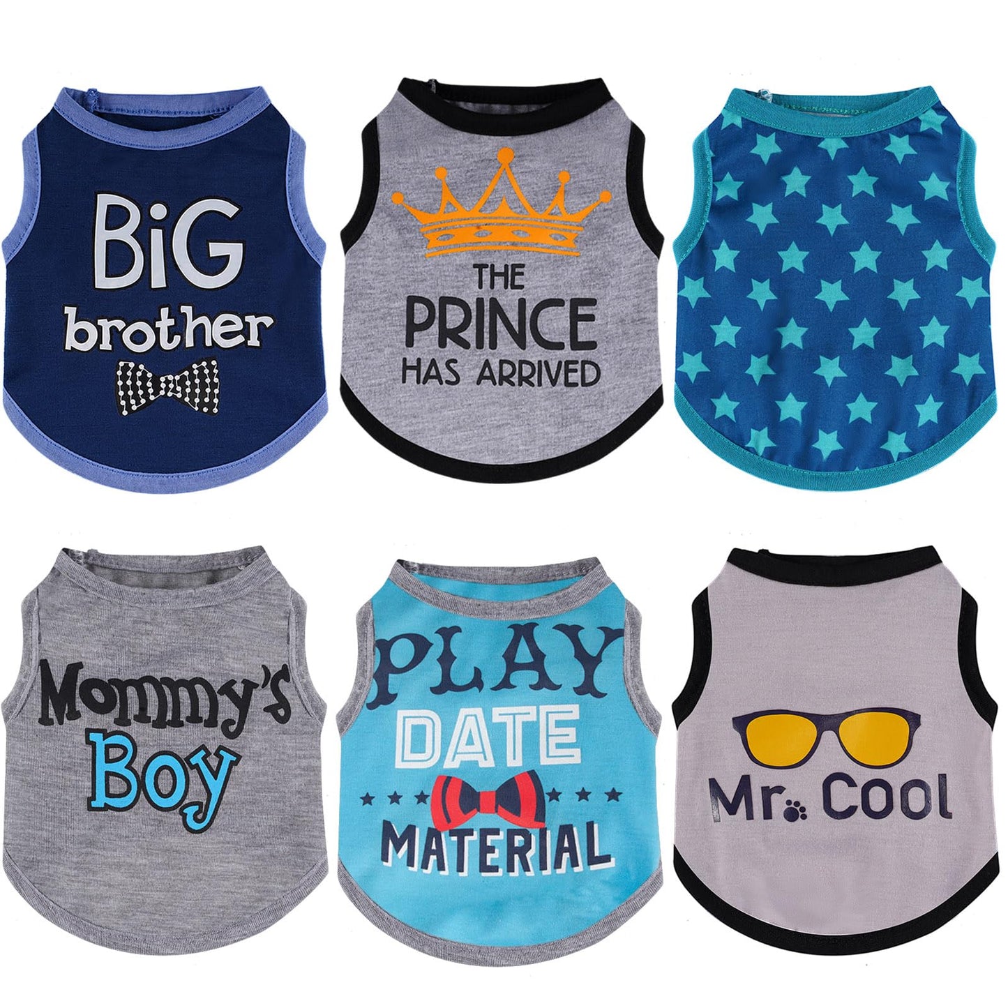 Sadnyy 6 Pack Summer Small Dog Shirt Boy Pet Clothes Doggy Tee Tank Top Kitten Shirts with Letters for Small Medium Dogs Cats Soft Cozy Chihuahua Vest Apparel for Dog Cat Puppy