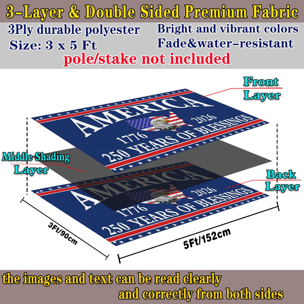 Aroxtms 3 Ply 250 Year American Anniversary Flag 3x5 Double Sided 250 Merchandise Decorations 250th Anniversary USA Flag 4th of July We The People 1776 Patriotic American Flags for Outside Banner