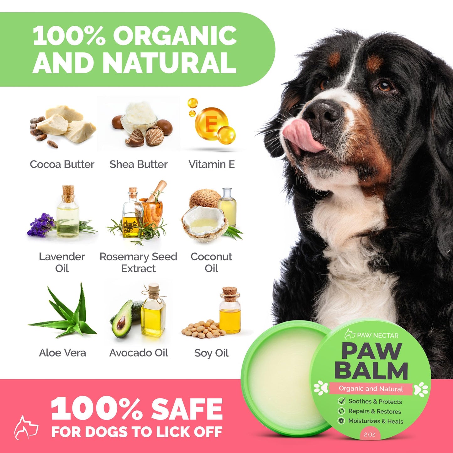 Paw Nectar Dog Paw Balm (2 oz) - Heals, Repairs & Restores Dry, Cracked & Damaged Paws - 100% Organic & Natural Moisturizer & Protection for Dog Feet & Foot Pads - Effective & Safe