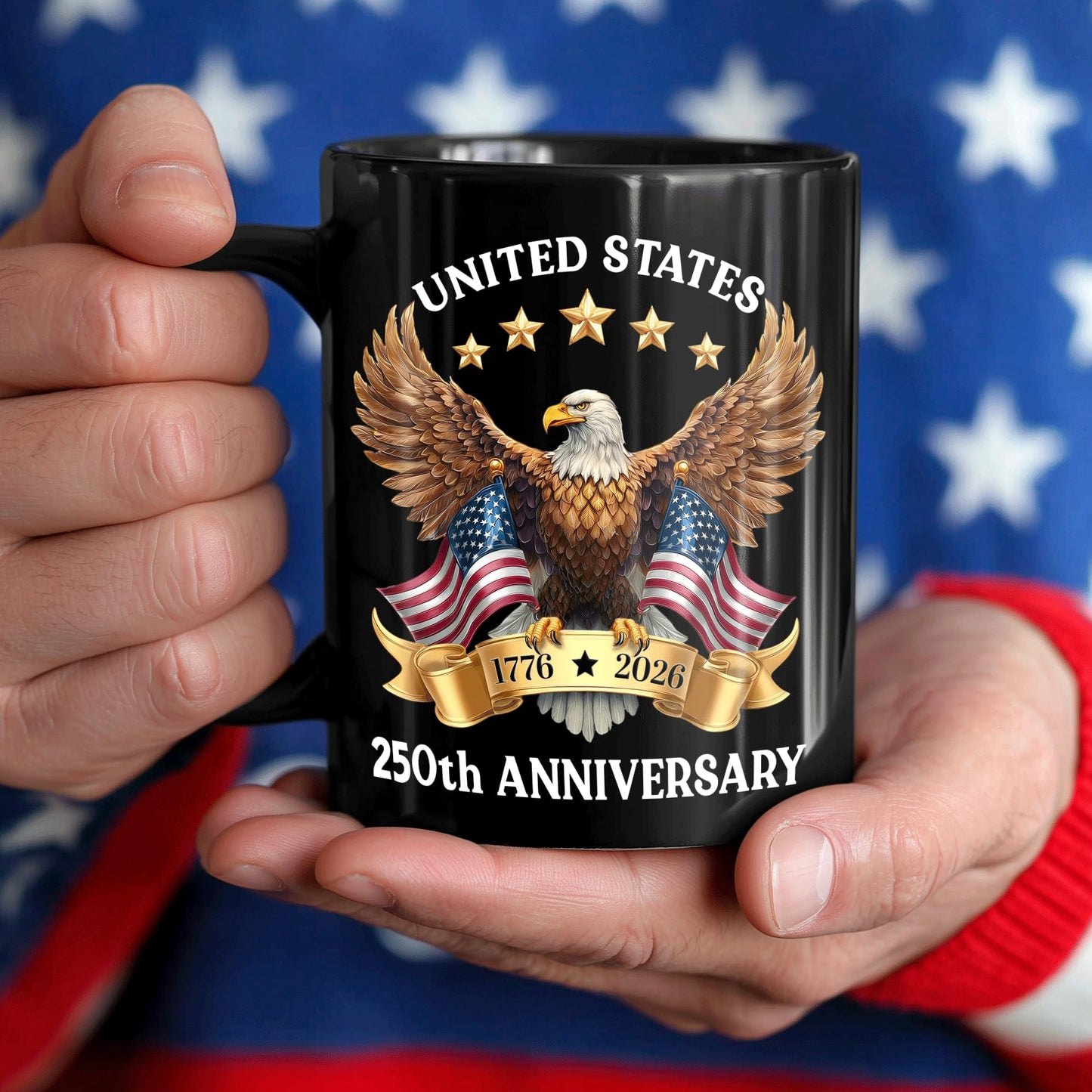 Hyturtle 250th Anniversary of America Coffee Mug, 250th Anniversary USA Mug, US Eagle Gifts for Men, Women, American Flag 1776-2026 Patriotic Keepsake, American USA Flag Black Coffee Tea Cup