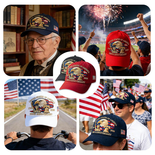 250th Anniversary USA Hat - Adjustable United States 250th Anniversary Hat Retro Embroidered Baseball Cap, Patriotic Design for United States 250 Year Celebration (Color-B)