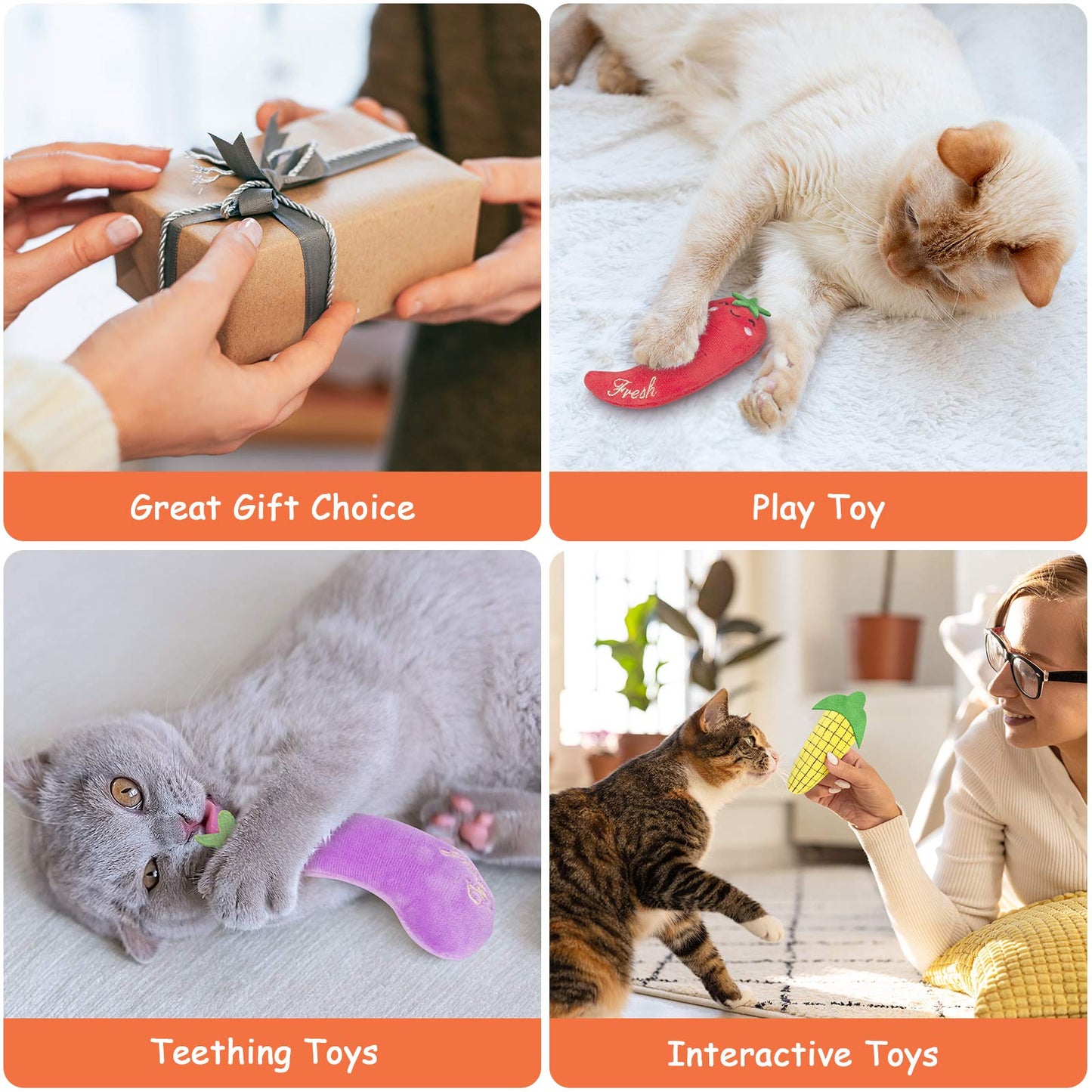 ETEKYER Catnip Cat Toys, Interactive Cat Chew Toys for Indoor Kittens Kitty, 5 Pack