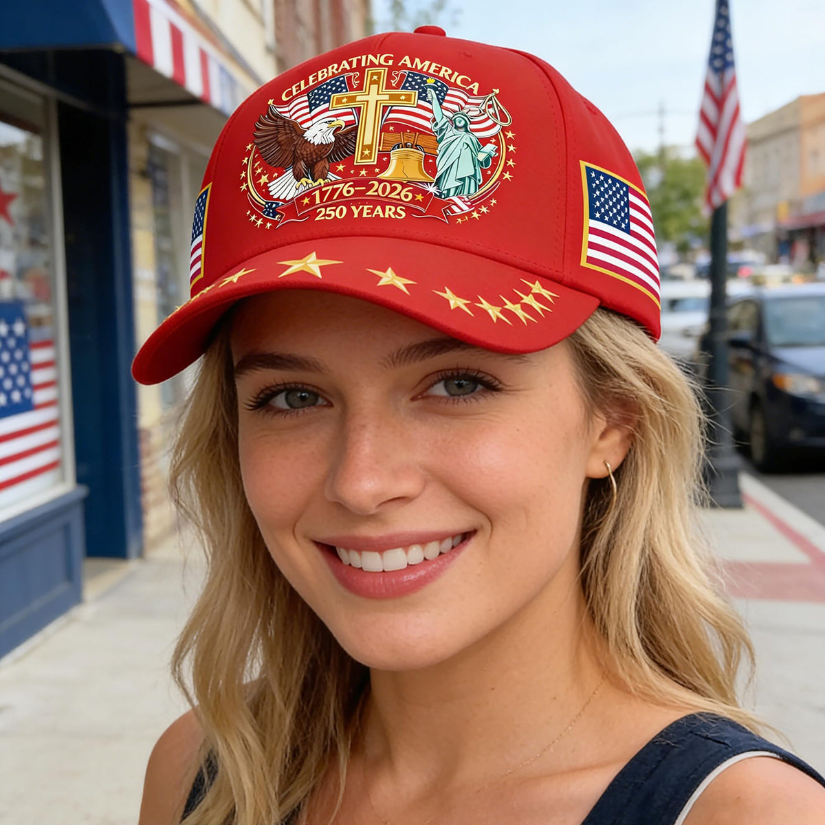 250 Anniversary USA Hat Eagle & Liberty & Cross 1776-2026 United States 250th Hats Patriotic Patterned Baseball Cap for Men Women Red