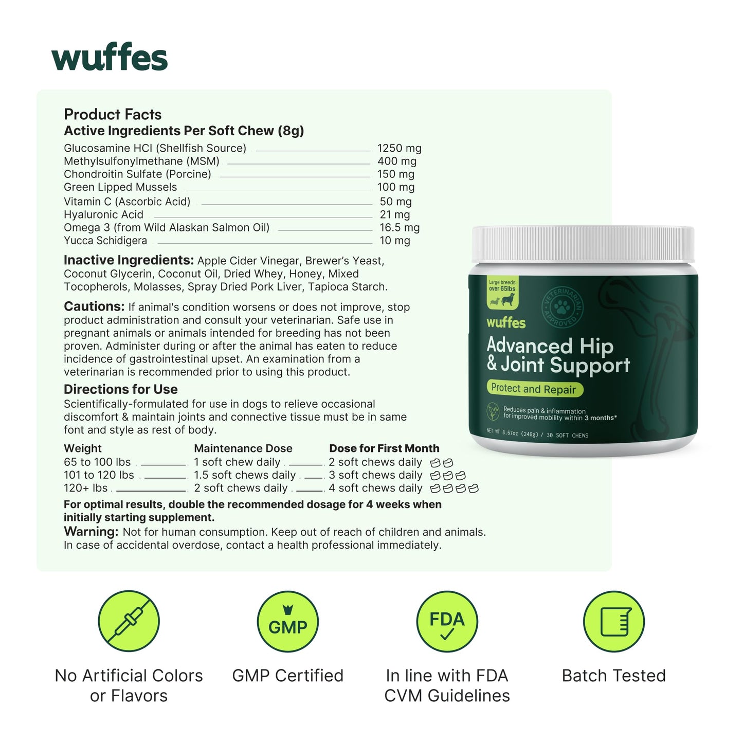 Wuffes Chewable Dog Hip & Joint Supplement - Glucosamine & Chondroitin Chews - Dog Joint Supplements & Vitamins - Extended Joint Care (Large Breed (Over 65 lbs), 60 Chews (Pack of 2))