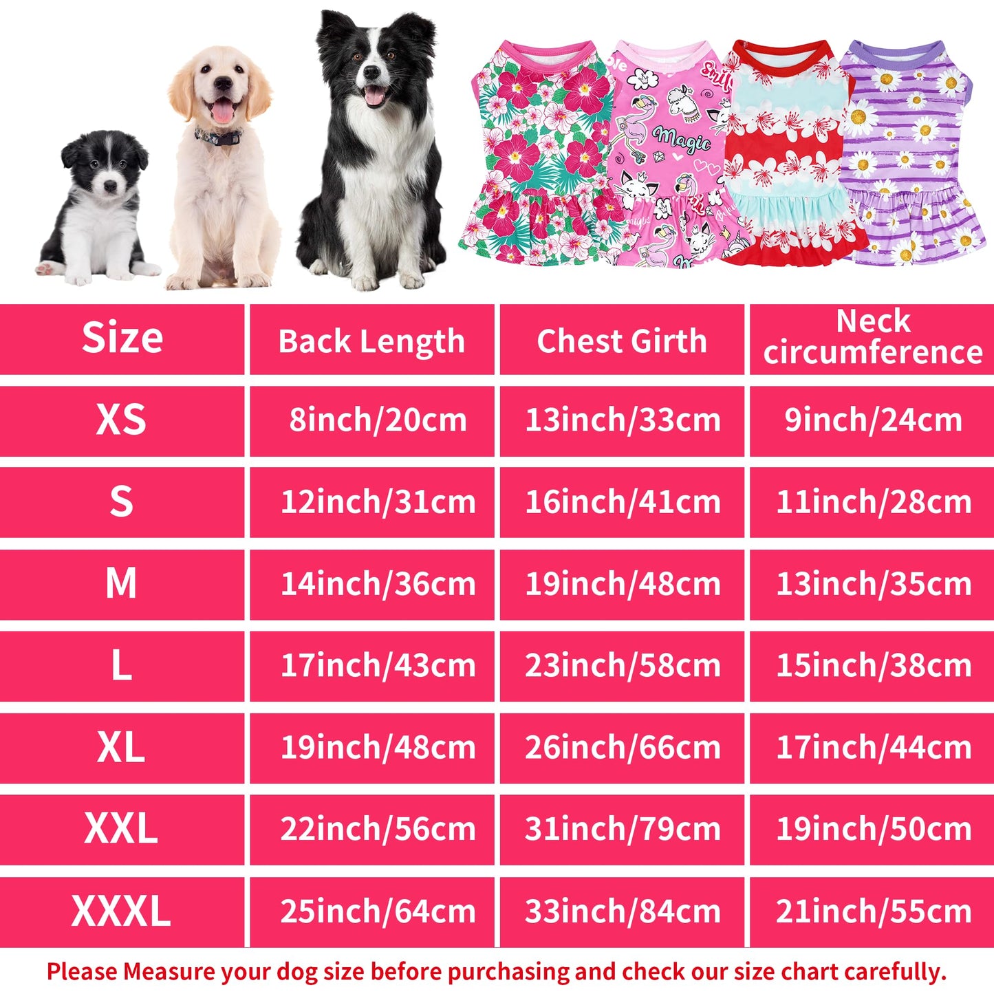 JpGdn 4PCS Dog Dresses Shirts for Small Dogs Girl Female Pink Purple Red Puppies Doggies Kittens Skirts Summer Clothes Pet Apparel Floral Sundress Small Daisy Unicorn Stretchable Outfit S