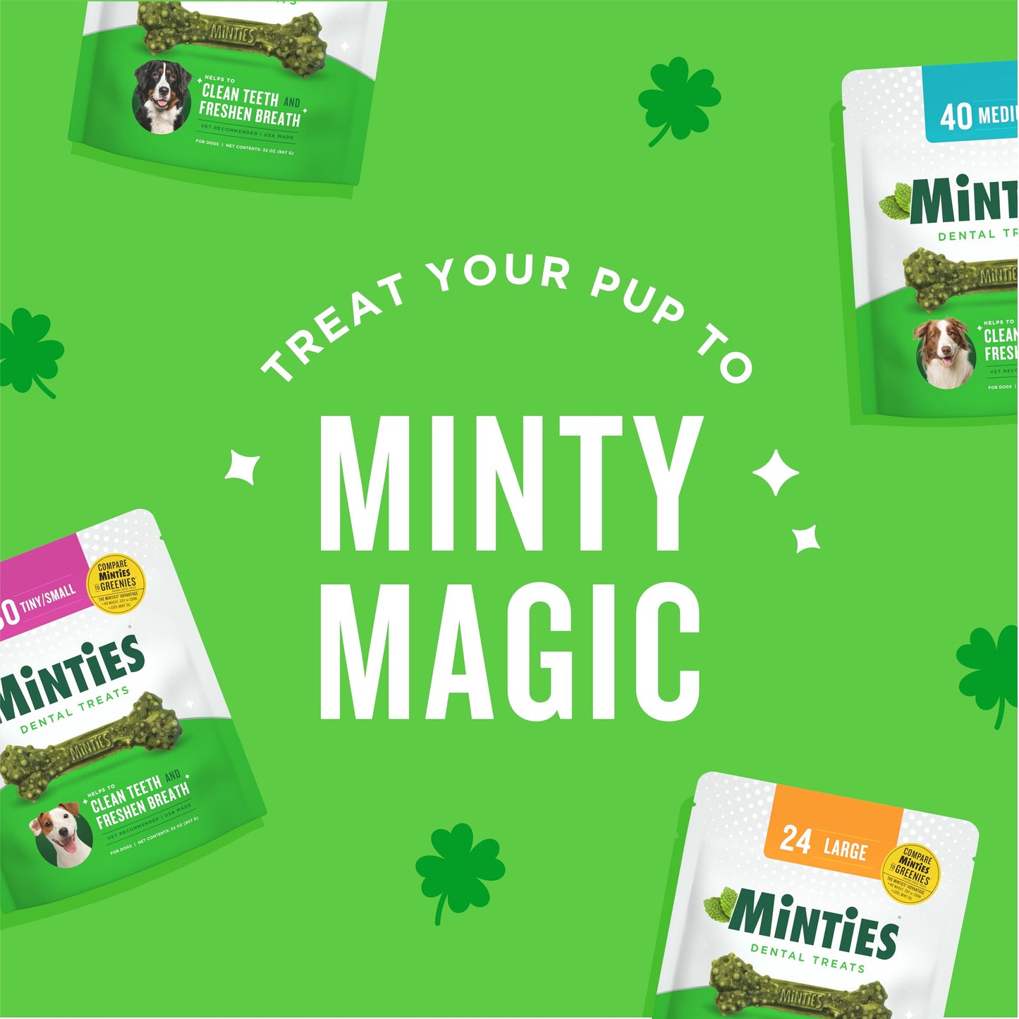 Minties Dental Chews for Dogs, 40 Count, Vet-Recommended Mint-Flavored Dental Treats for Medium Dogs 25-50 lbs, Dental Bones Clean Teeth, Fight Bad Breath, and Removes Plaque and Tartar