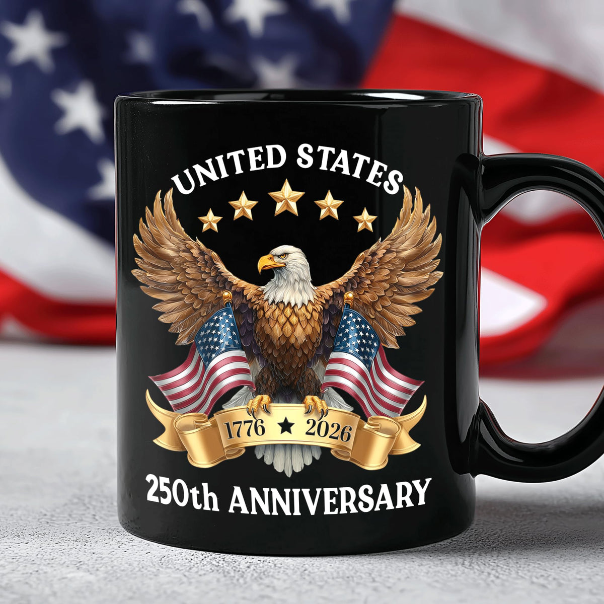 Hyturtle 250th Anniversary of America Coffee Mug, 250th Anniversary USA Mug, US Eagle Gifts for Men, Women, American Flag 1776-2026 Patriotic Keepsake, American USA Flag Black Coffee Tea Cup
