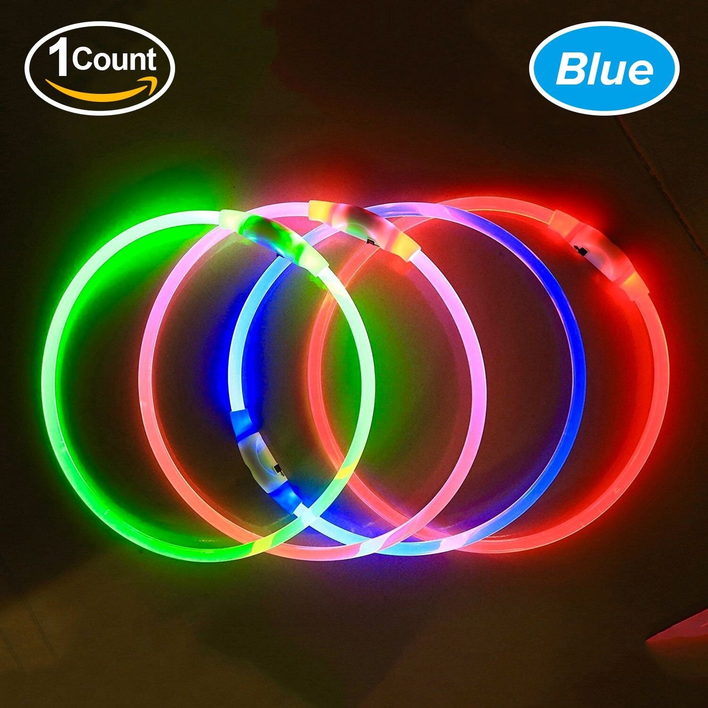 Light up Dog Collar, BSEEN USB Rechargeable Flash Dog Necklace Light, Pet Safety Collar Makes Your Beloved Dogs Be Seen at Night for Small Medium Large Dogs(Blue)