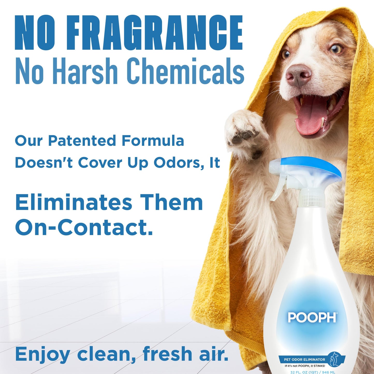 POOPH® Pet Odor Eliminator Spray - Patented NO Fragrance NO Harsh Chemicals Organic Odor Eliminator Works On-Contact Home, Auto, Upholstery, and more Fast Easy Safe for Pets, People and the Planet!