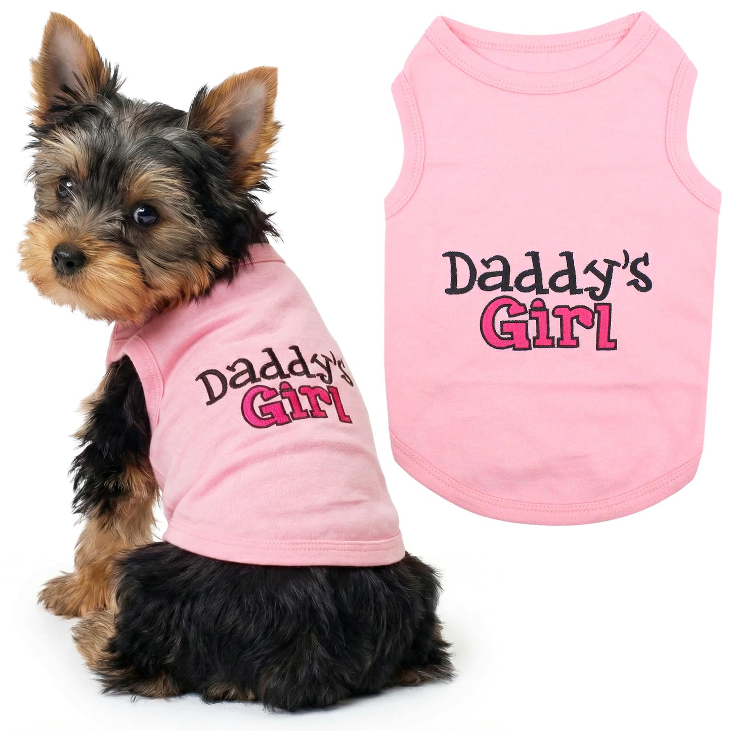 Parisian Pet Dog Shirt – 100% Cotton Shirts for Small Dogs – Pink Sleeveless Puppy Clothes – Lightweight and Breathable Dog Apparel – Girl Dogs Clothes - Stretchy Daddy’s Girl Pet Shirt