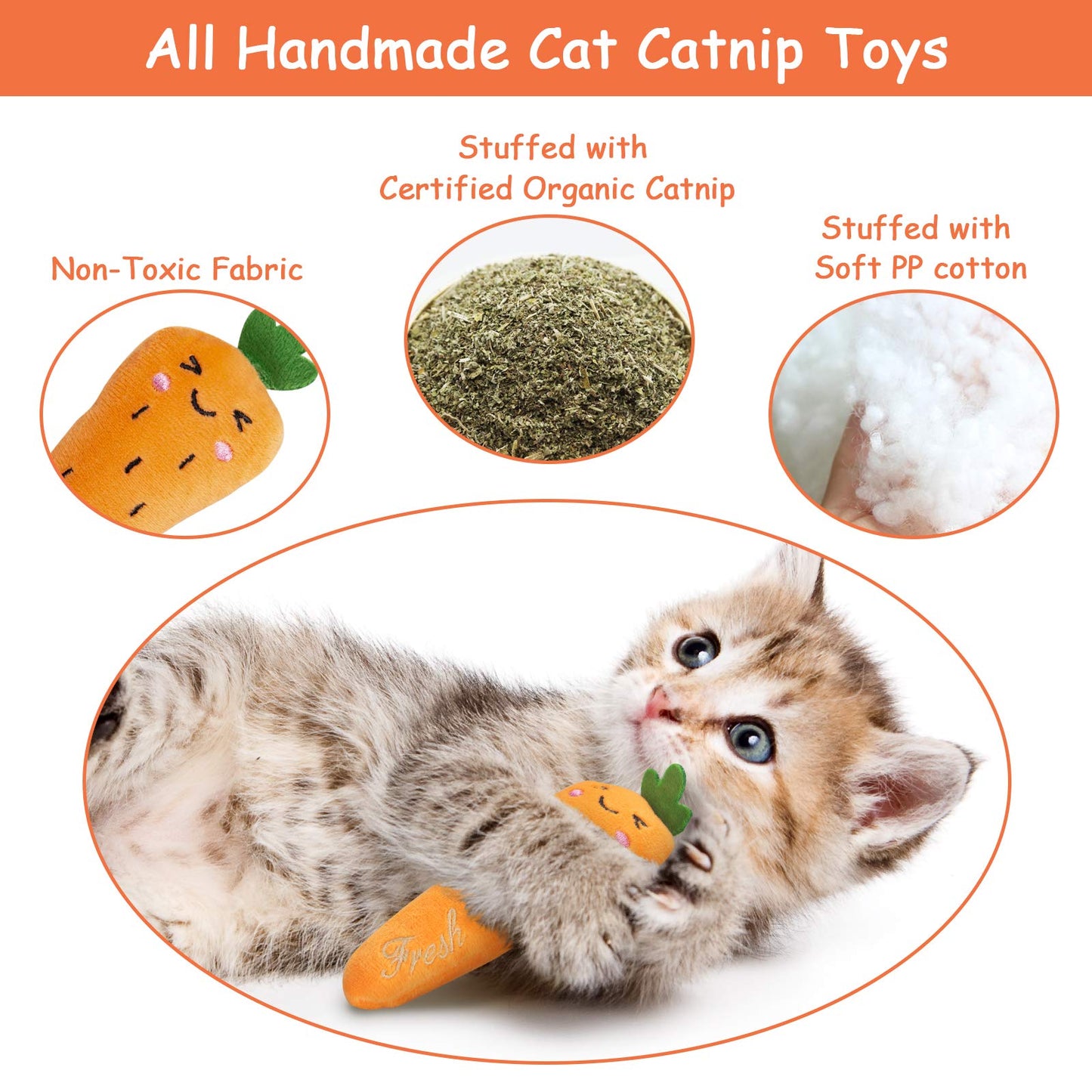 ETEKYER Catnip Cat Toys, Interactive Cat Chew Toys for Indoor Kittens Kitty, 5 Pack