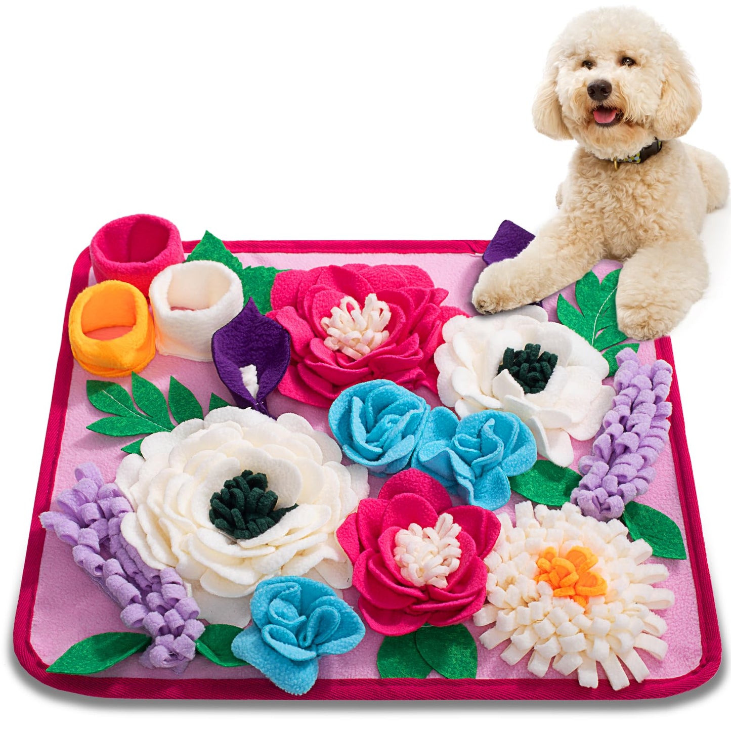 Meilzer Snuffle Mat for Dogs Pet Treats Feeding Mat for Small/Medium Breed Dogs Non-Slip/Portable/Durable Interactive Dog Puzzle Toys Encourages Natural Foraging Skills (Rose Pink)
