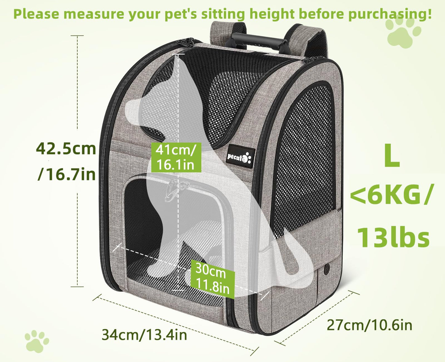 Pecute Pet Carrier Backpack, Dog Carrier Backpack, Expandable with Breathable Mesh for Small Dogs Cats Puppies, Pet Backpack Bag for Hiking Travel Camping Outdoor Hold Pets Up to 17 Lbs