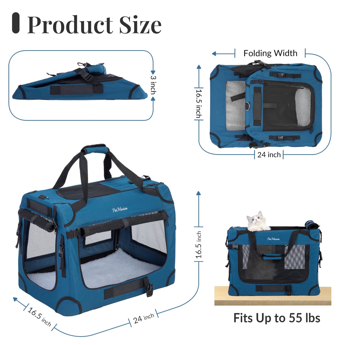 PetMasion Extra Large Cat Carrier for 2 Cats, Collapsible Soft Sided Pet XL Crate for Large Mudium Big Cat 20lbs+, Car Travel Portable Bag for Long Trips Ride 24"x16.5"x16.5"