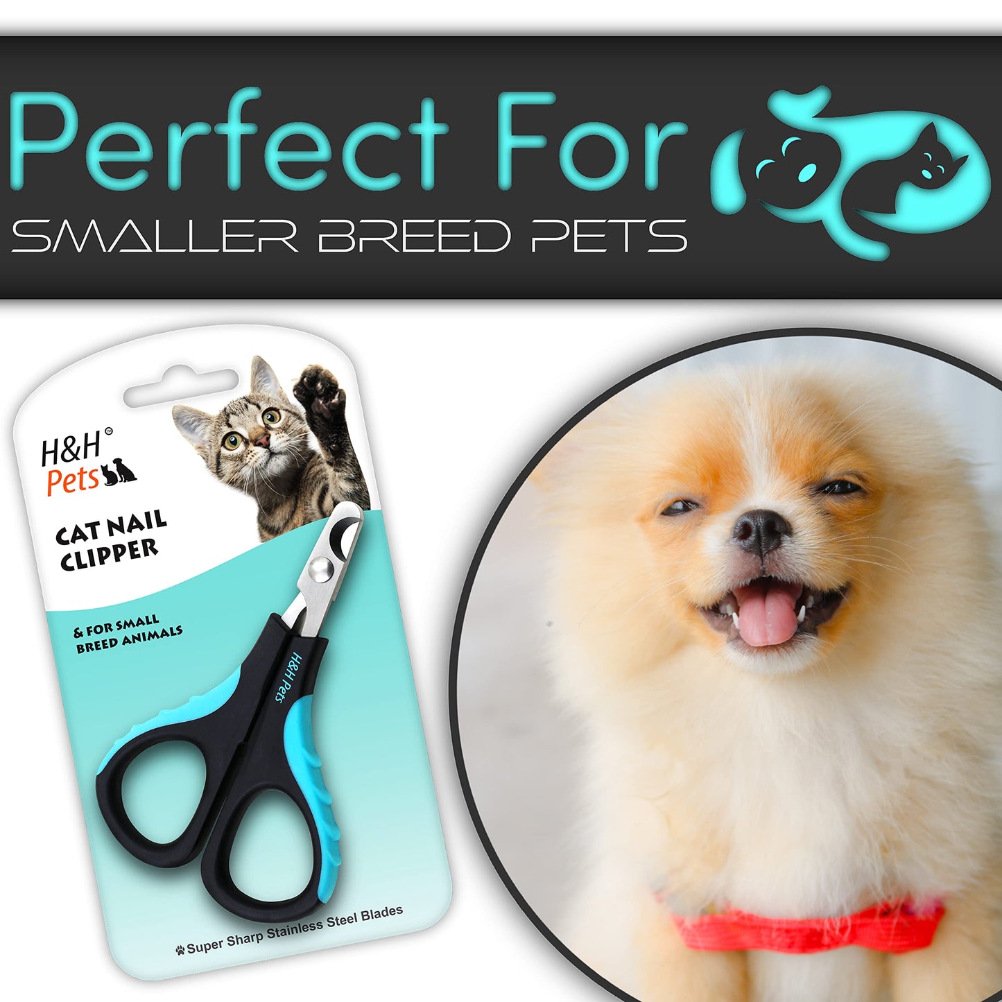 Cat Nail Clipper by H&H Pets - Professional Sharp Stainless Steel Claw Clipper Trimmer with Sturdy Non Slip Handles - for Small Animal & Cats Nail Cutter