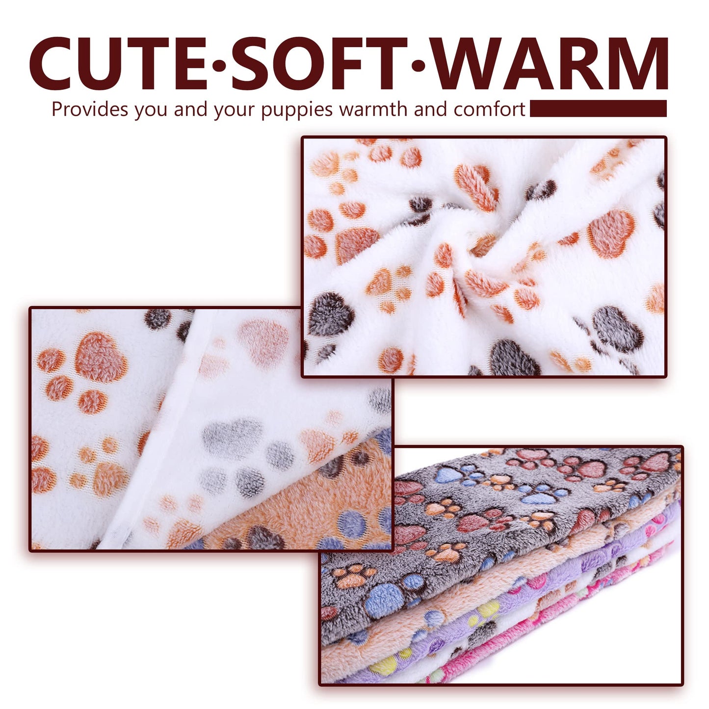 UTTPLL Blanket-Machine-Washable-Premium-Shedding Soft Warm Dog Blankets Puppy Essentials Animals Cat Fleece Fluffy Flannel Throw Pet Dog Gifts Cute Paw Purple Small