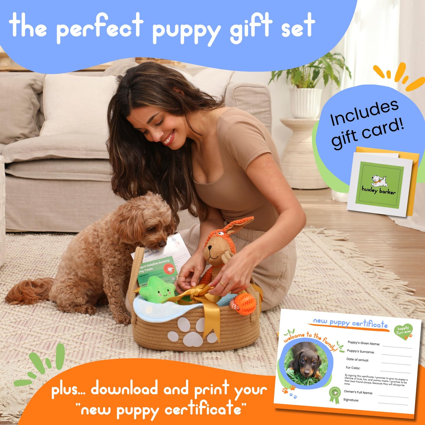Premium Puppy Starter Kit - New Puppy Gift Basket with Essentials, Toy Box, Treat Tray, Training Supplies, Chew & Squeaky Toys for Puppies and Small Dogs - Complete Dog Must Haves for New Dog Owners