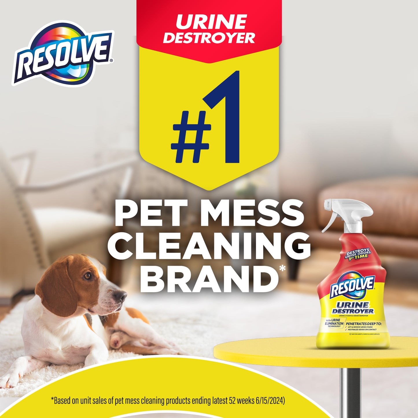 Resolve Urine Destroyer Spray – Pet Stain and Odor Remover, Carpet Cleaner Solution for Cat and Dog Urine, 32 Fl Oz