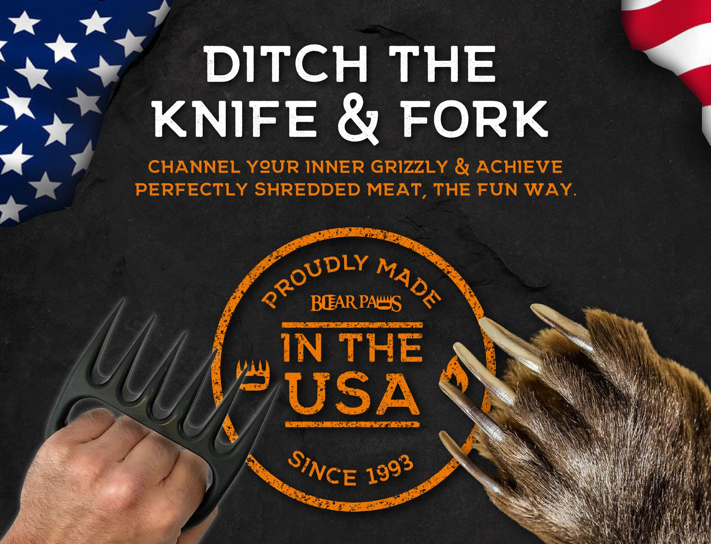 The Original Bear Paw Meat Shredder - Claws for Shredding Pork, Chicken & Any Meat (Black)