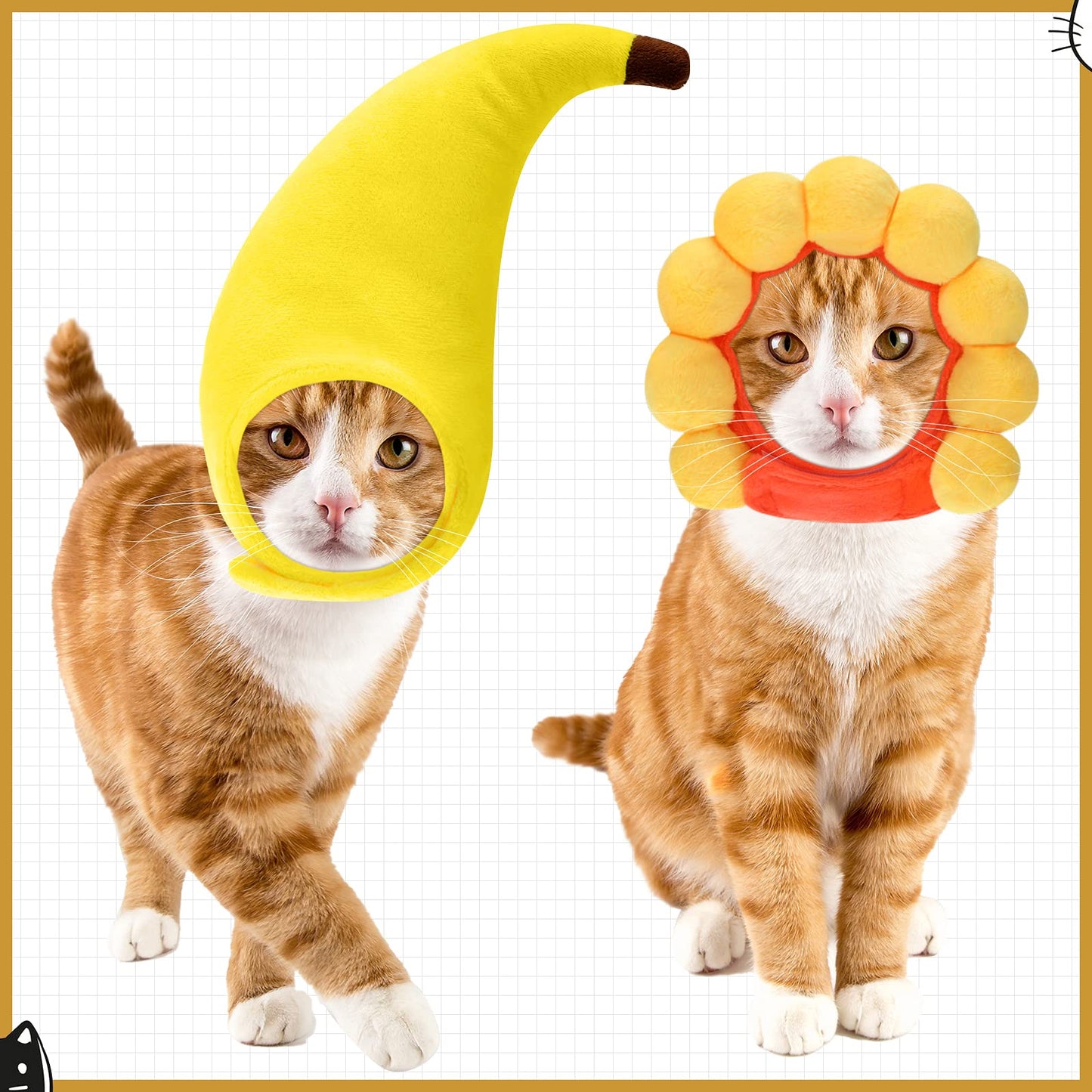 Weewooday 5 Pcs Cat Adorable Costume Bunny Hat with Ears Funny Mane Cat Hat for Pets and Small Dogs Kitten Puppy Party Costume Accessory Headwear(Lion, Frog, Rabbit, Sunflower, Banana)