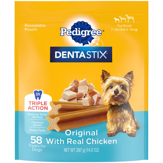 Pedigree Dentastix Small and Toy Breed Dog Treats, Original Flavor, 14 oz. Bag (58 Treats)