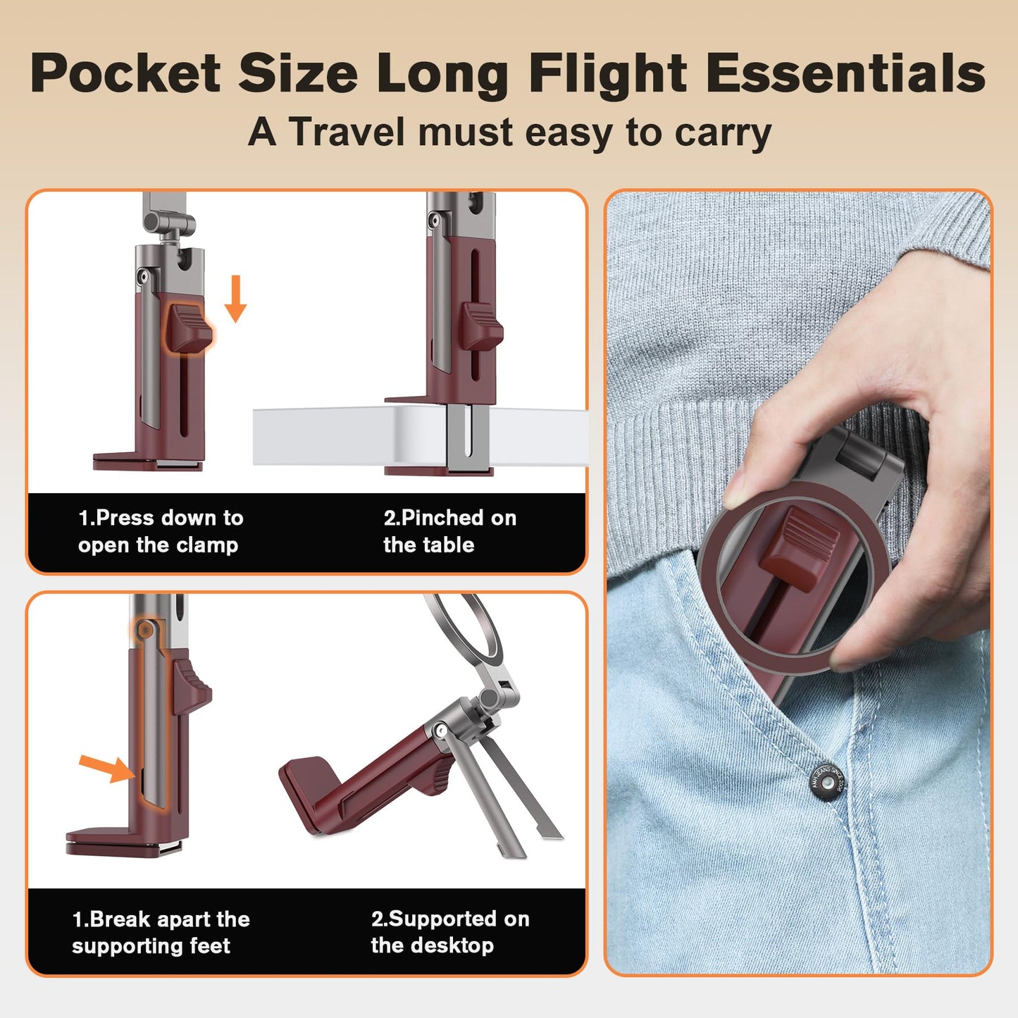 for MagSafe Airplane Phone Holder Mount Travel Essentials for Plane,N55*40 Pro Magnetic Phone Stand for Desk,360° Swivel Airplane Gadgets Cruise Must Haves Mother's Day Travel Gifts for Women Men Red