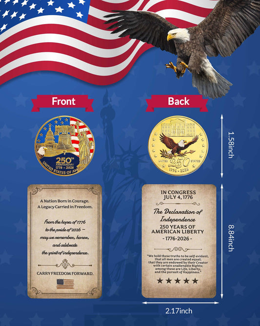 Moyel 250 Anniversary USA Gift Set 250th Anniversary Socks Challenge Coins Card Turning Point America Merchandise Patriotic Accessories fourth of july Veterans Day Gifts