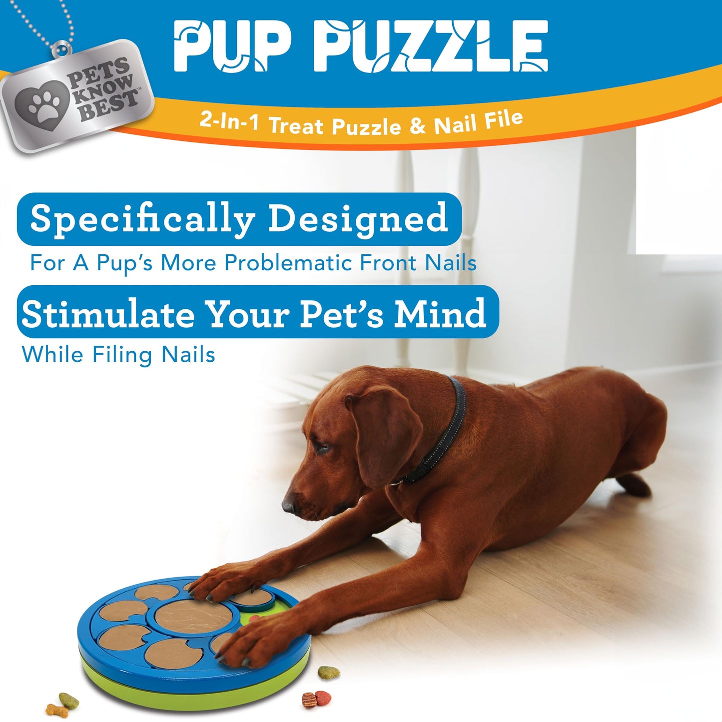 Pup Puzzle Interactive Dog Nail File Treat Dispensing Toy, Mentally Stimulating Nail Trimmer, Paw Care and Play Toy | Difficulty Level; Easy