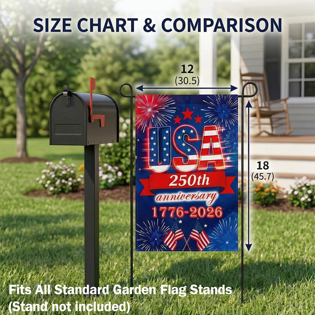 250 Anniversary USA Garden Flag - 250 Years of Freedom Double Sided 3-Ply American Patriotic Flags 1776-2026, UV Protection Fade Resistant 12x18 Inch Yard Flag Commemorative Merchandise for Outdoor Celebration