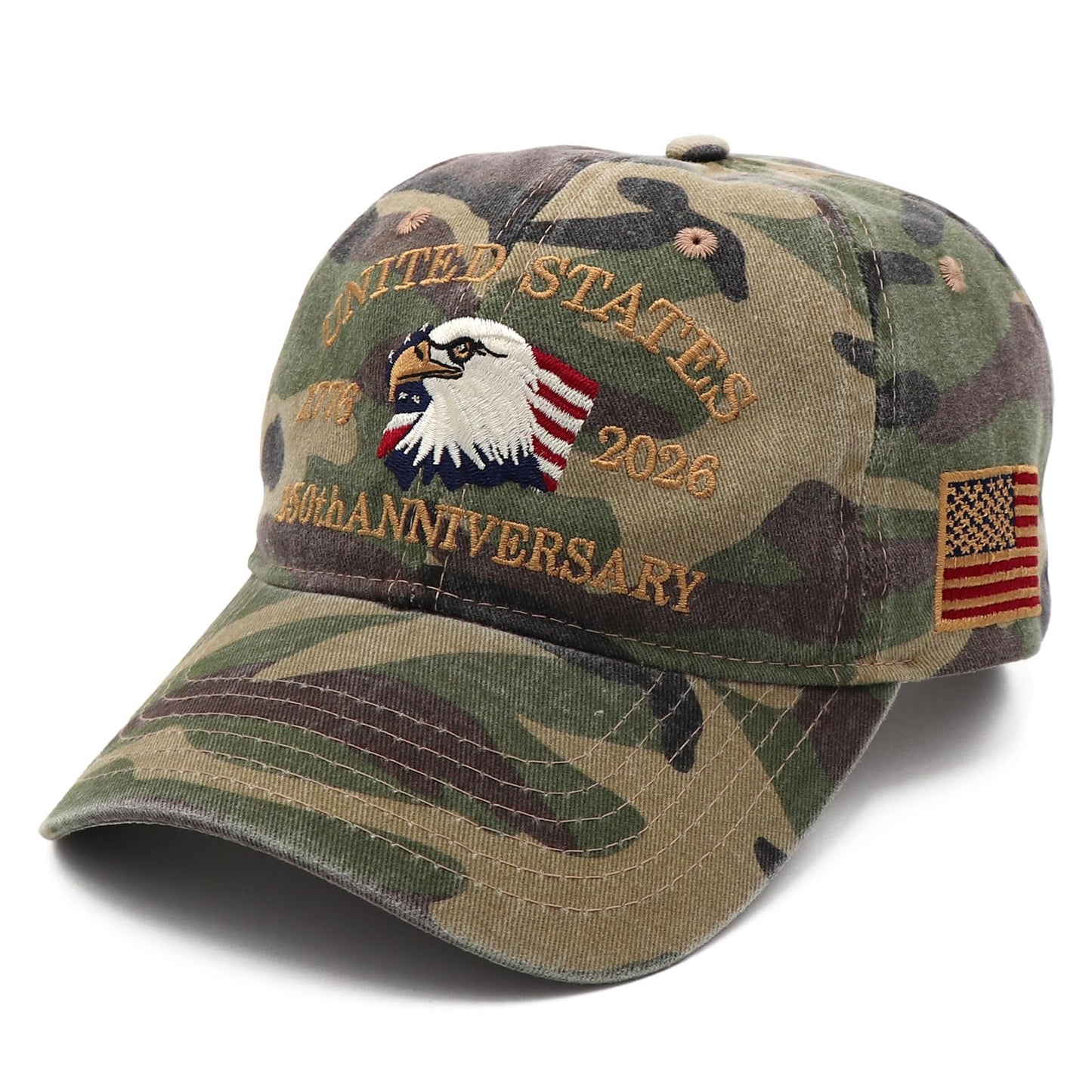 250 Anniversary USA Hat Adjustable Embroidered Eagles Hats 250th Anniversary Patriotic Washed Cap Camo