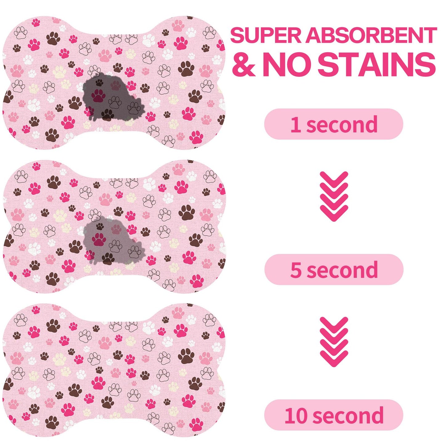 Pet Dog Cat Food Mat, Absorbent Bone Shaped Dog Bowl Mats for Food and Water, Non Slip Cute Dogs Cat Placemats Feeding Mat with Rubber for Floors Indoor Puppy Pet Accessories Supplies 12"x20" Pink