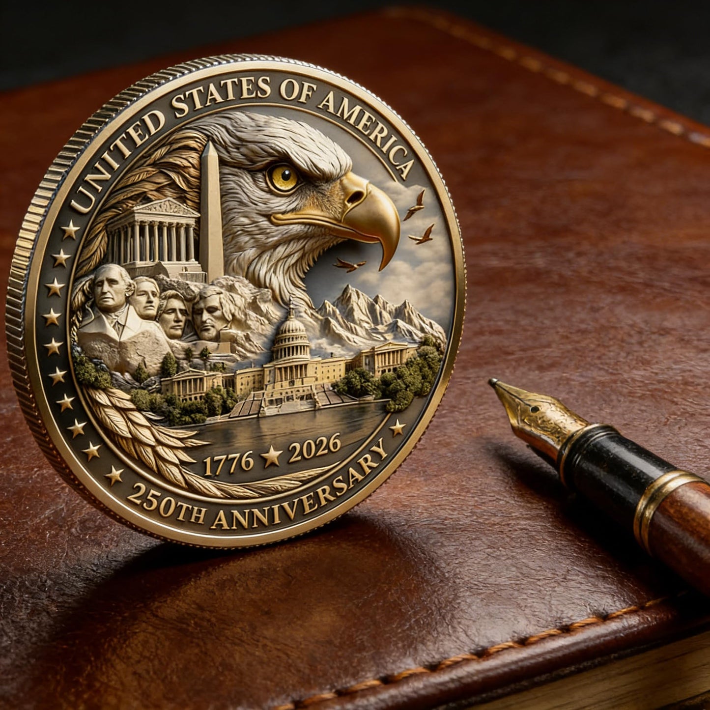 USA 250th Anniversary Coin 1776-2026 3D America 250 Merchandise for Patriotic Celebration 4th of July Independence Day Gifts for Veterans & History Lover