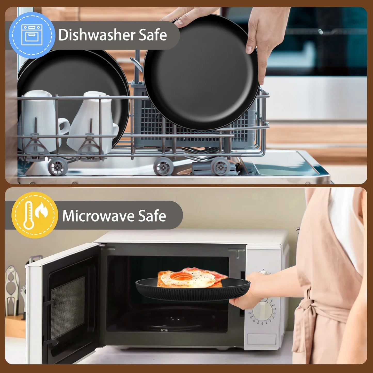 Wheat Straw Dinnerware Set, Service for 4, 48 PCS Unbreakable Plastic Plates and Bowls Sets, Dishwasher Microwave Safe, Black