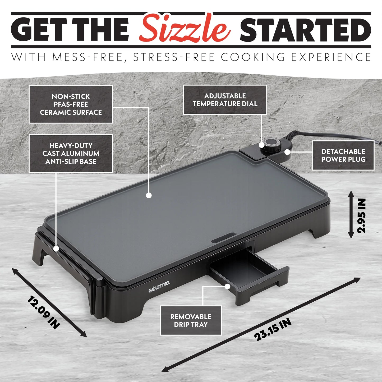 22 Inch Ceramic Nonstick Electric Griddle with Adjustable Temperature, Gray