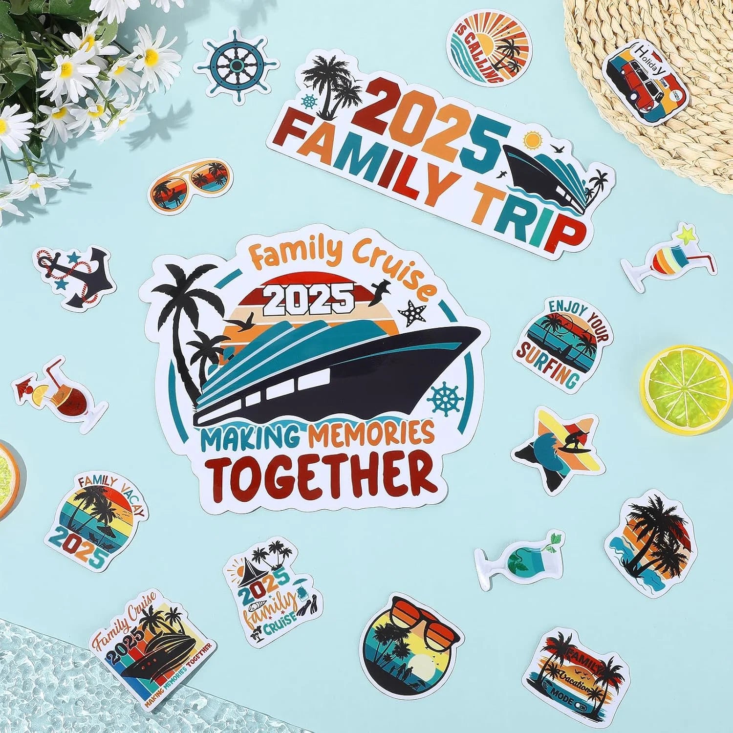 2025 Family Cruise Door Decorations - Magnetic Stickers and Decals for Cruise Ships, Cars, and Refrigerators