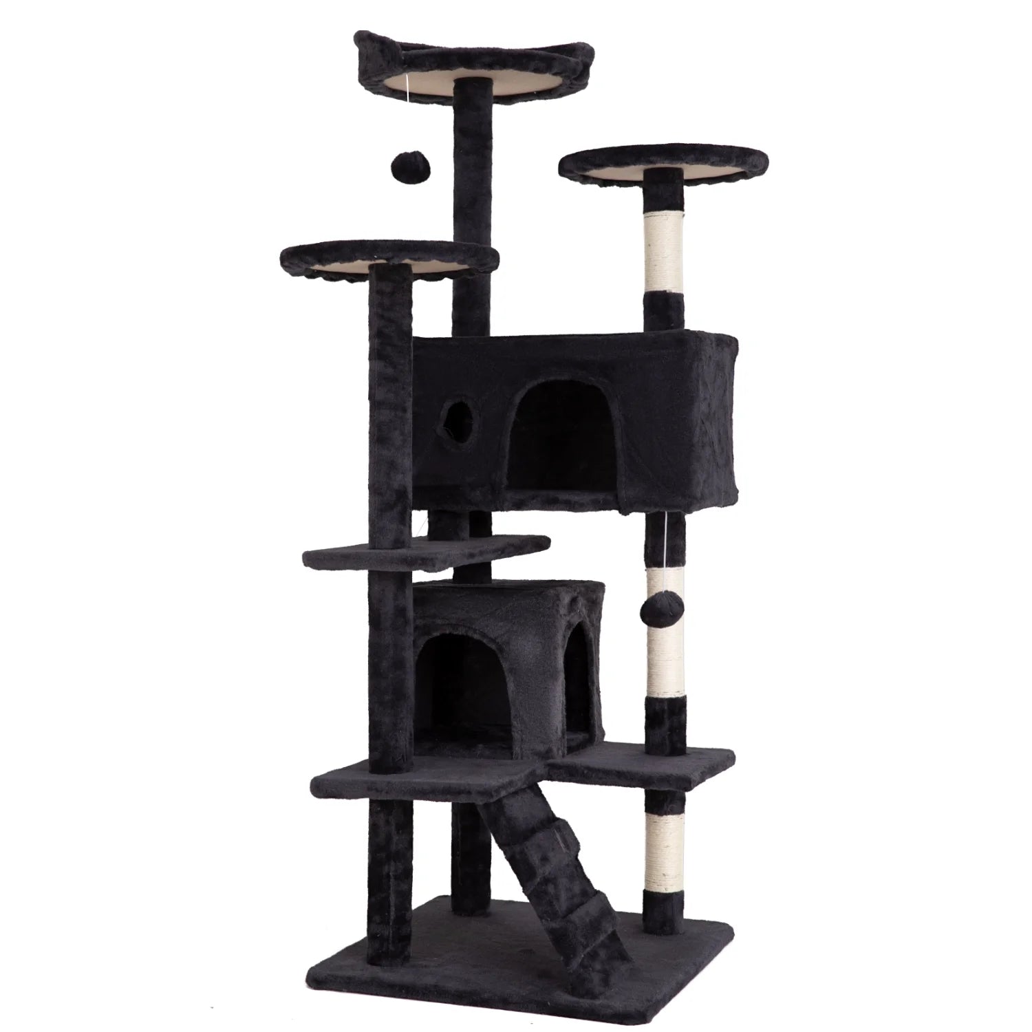 54-Inch Cat Tree Tower with Scratch Posts, Condo, and Toys in Dark Gray - Ideal for Active Cats