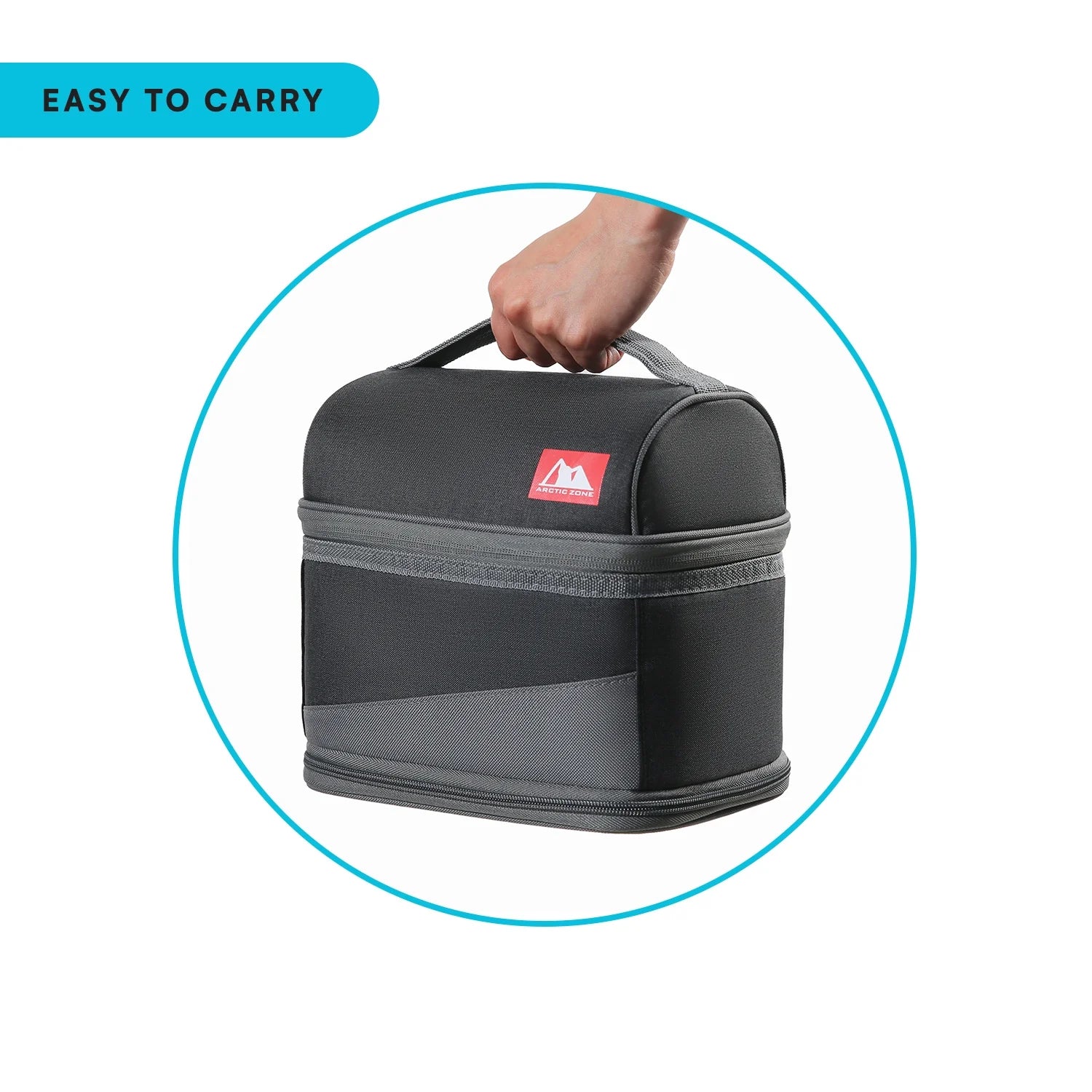Expandable Lunch Box with Ice Pack, Black/Gray