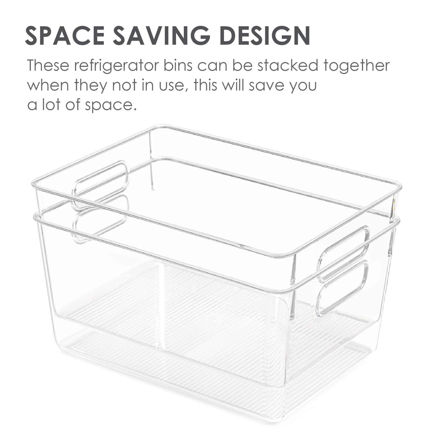 4 Pack Clear Plastic Storage Bins with Handles, Pantry Organizer Bins, for Refrigerator, Freezer, Cabinet, Kitchen, Countertops, Large