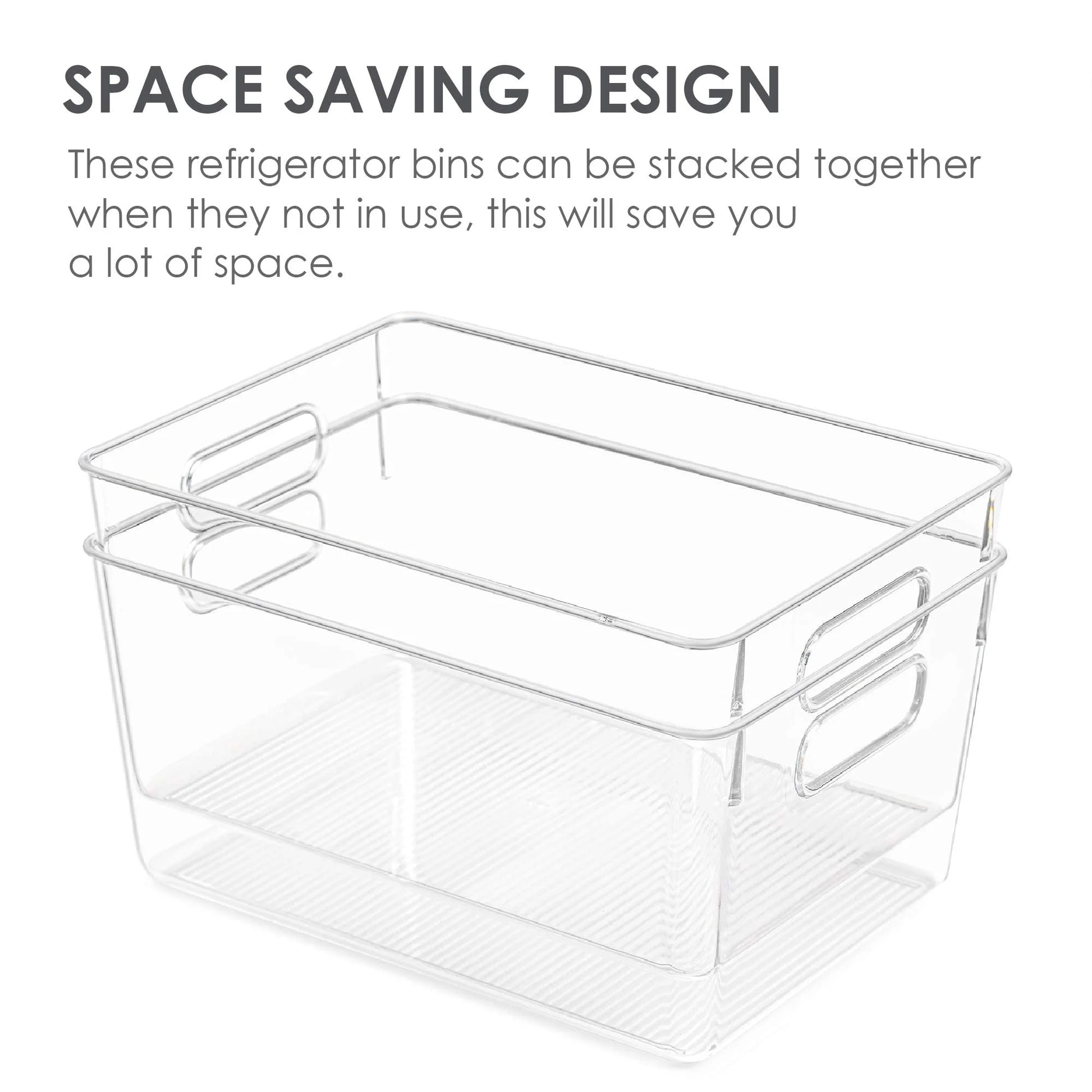 4 Pack Clear Plastic Storage Bins with Handles, Pantry Organizer Bins, for Refrigerator, Freezer, Cabinet, Kitchen, Countertops, Large