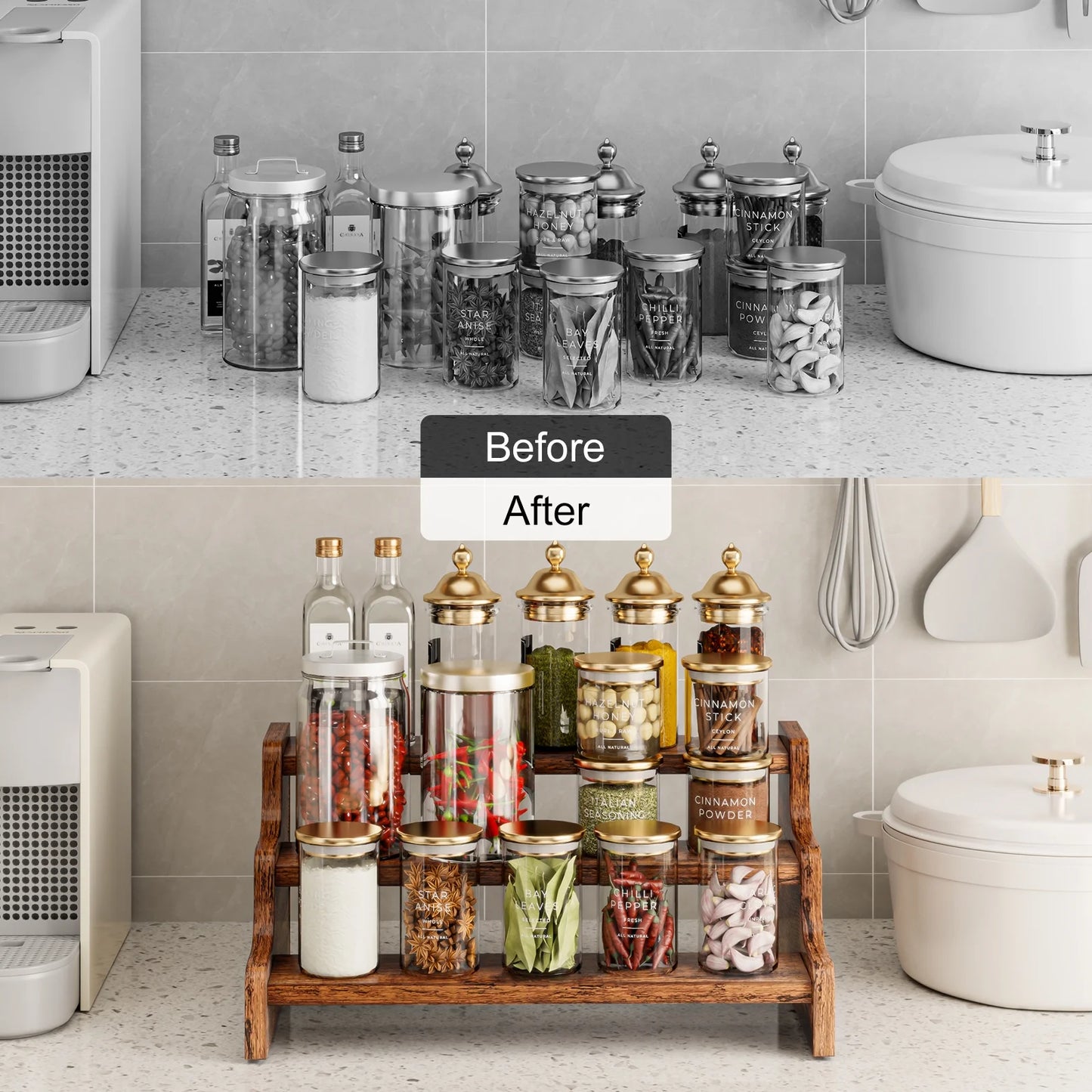 3-Tier Wood Step Shelf Spice Rack and Organizer