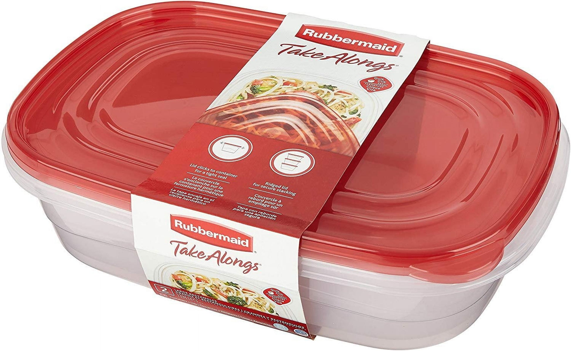 Takealongs, 1 Gallon, 2 Packs, Red, Large Rectangular Plastic Food Storage Containers