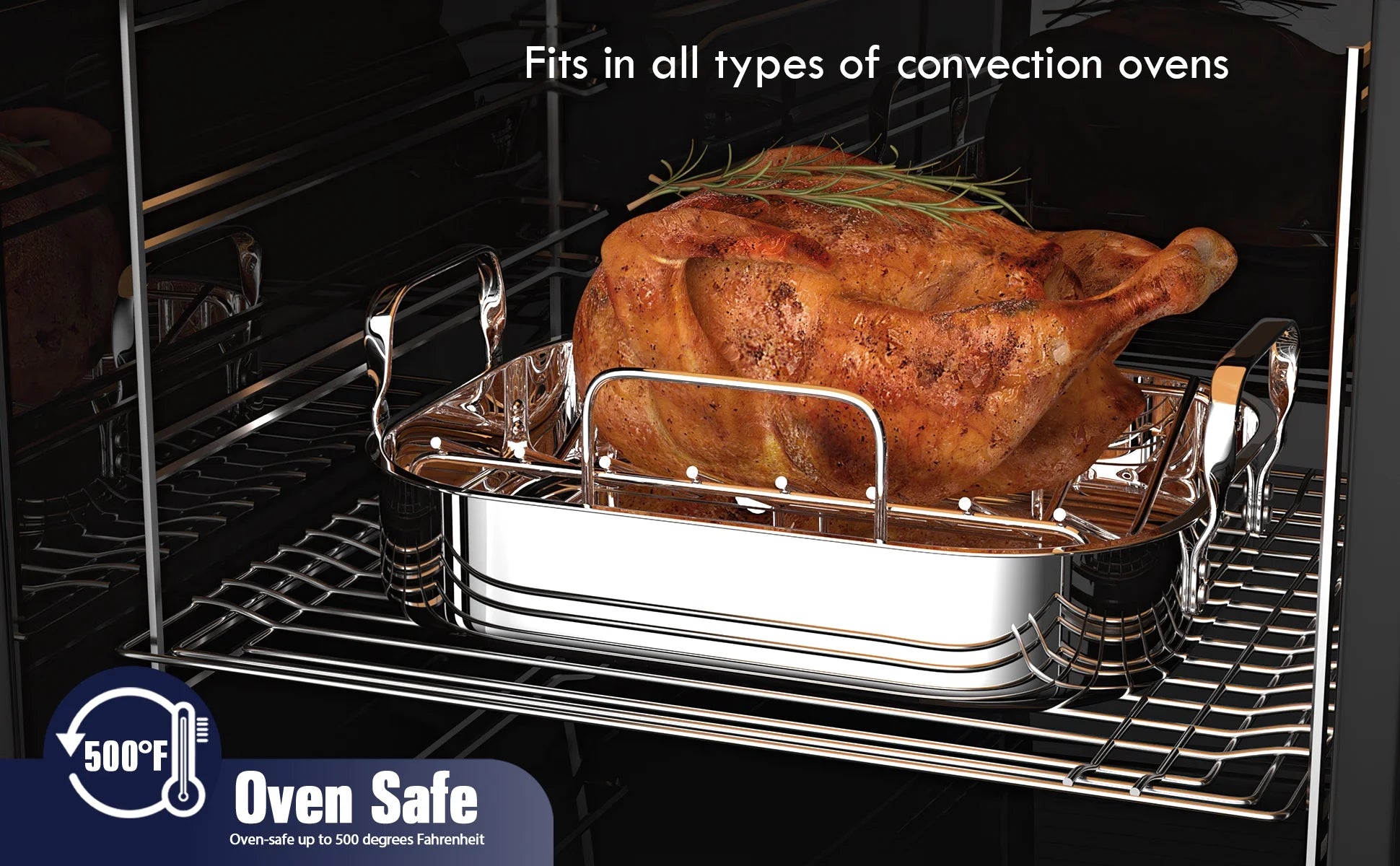 Stainless Steel Roaster Pan with V-Shaped Rack, 16-Inch by 13-Inch Turkey Roasting Pan Bakeware for Oven, Rectangular