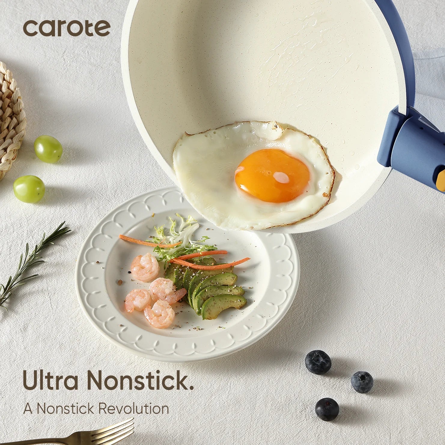 5-Piece Nonstick Cookware Set with Detachable Handles, Oven Safe and Induction Compatible, Stackable Kitchen Cooking Set in Navy Blue