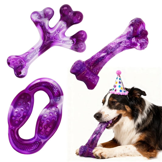 Durable Rubber Dog Chew Toys for Aggressive Chewers, 3-Pack with Meat Flavors (Bacon, Beef, Smoked) to Keep Dogs Engaged