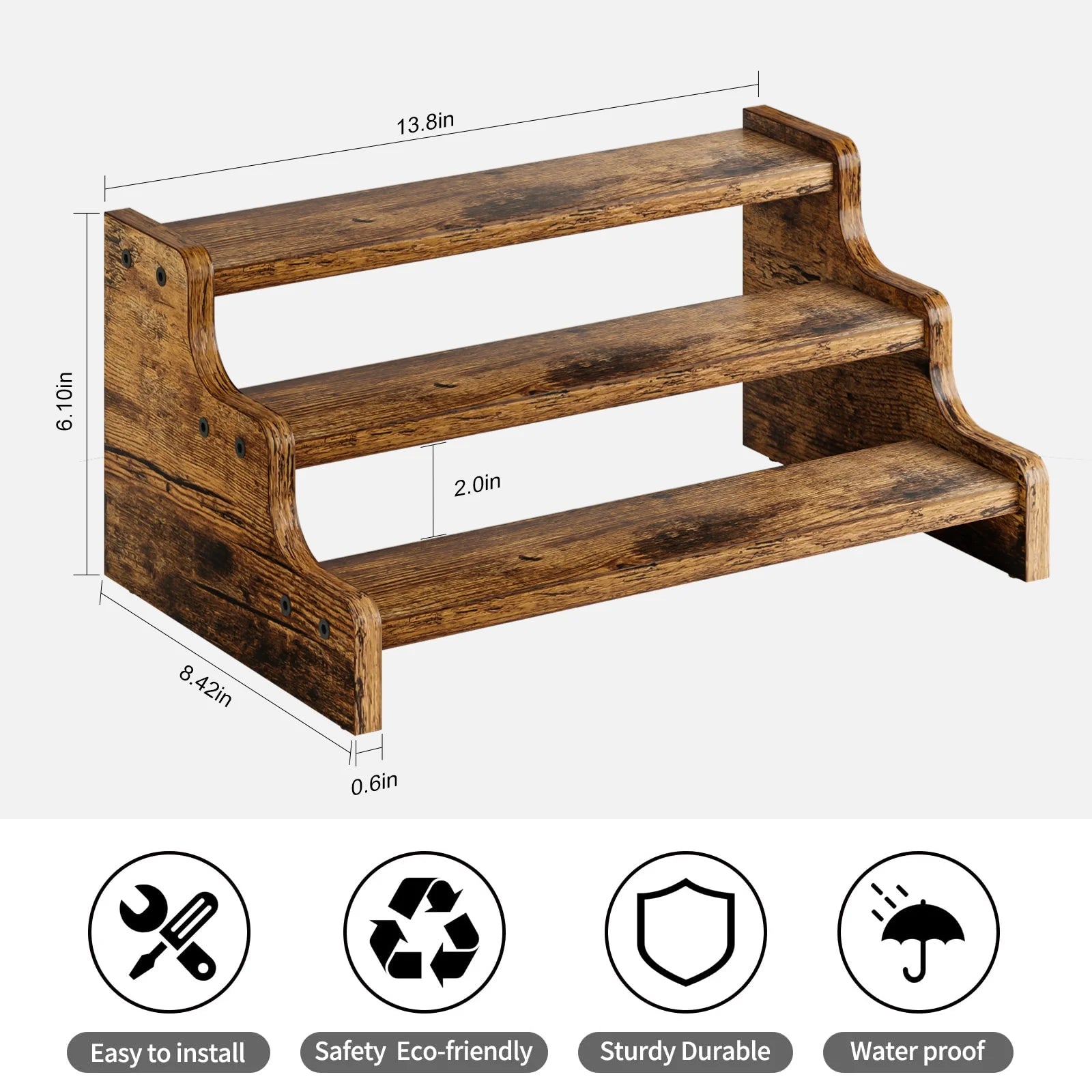 3-Tier Wood Step Shelf Spice Rack and Organizer