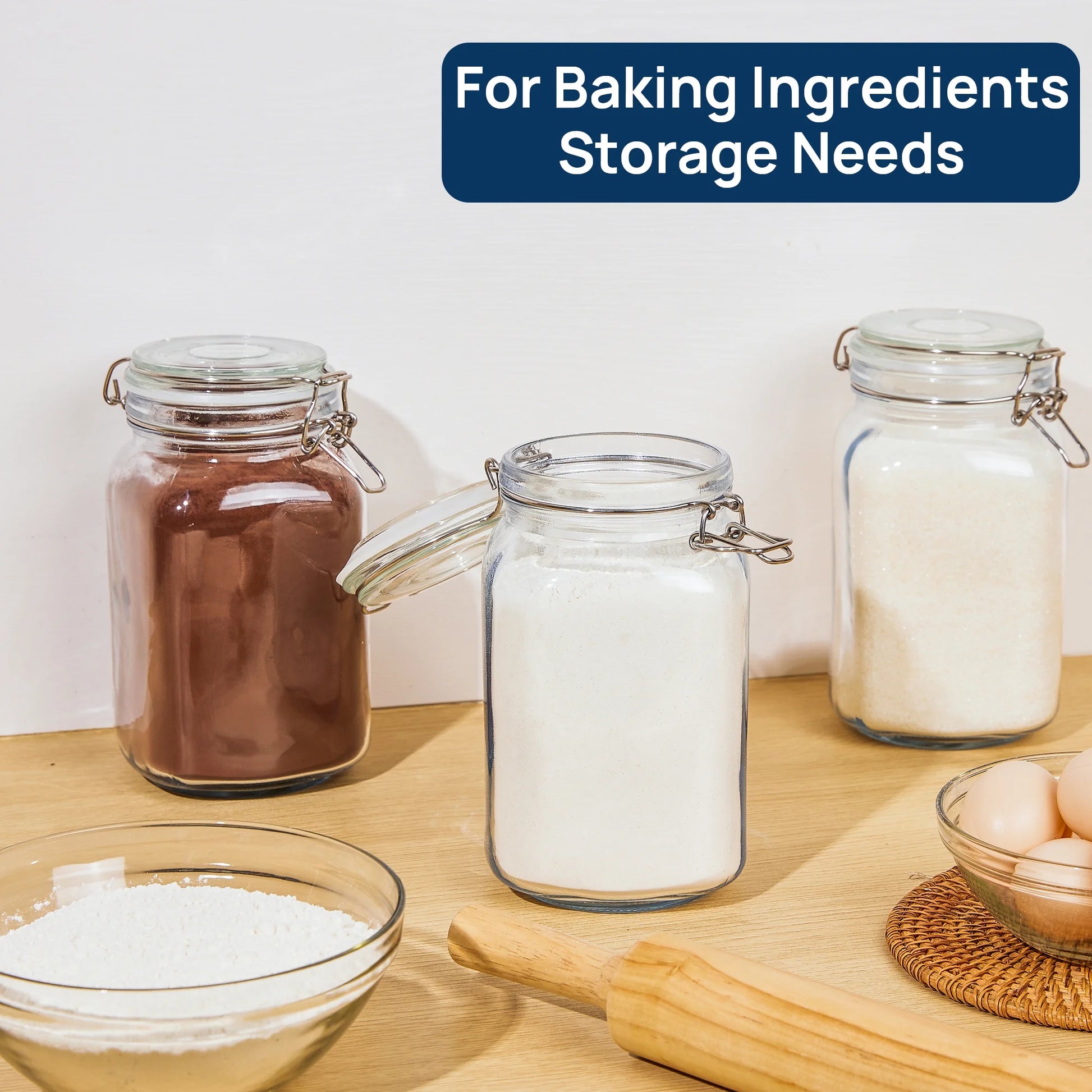 3 PCS Airtight Glass Jars with Lids, 3 PCS Food Storage Canister, Square Mason Jar Containers, 78Oz*1+50Oz*2