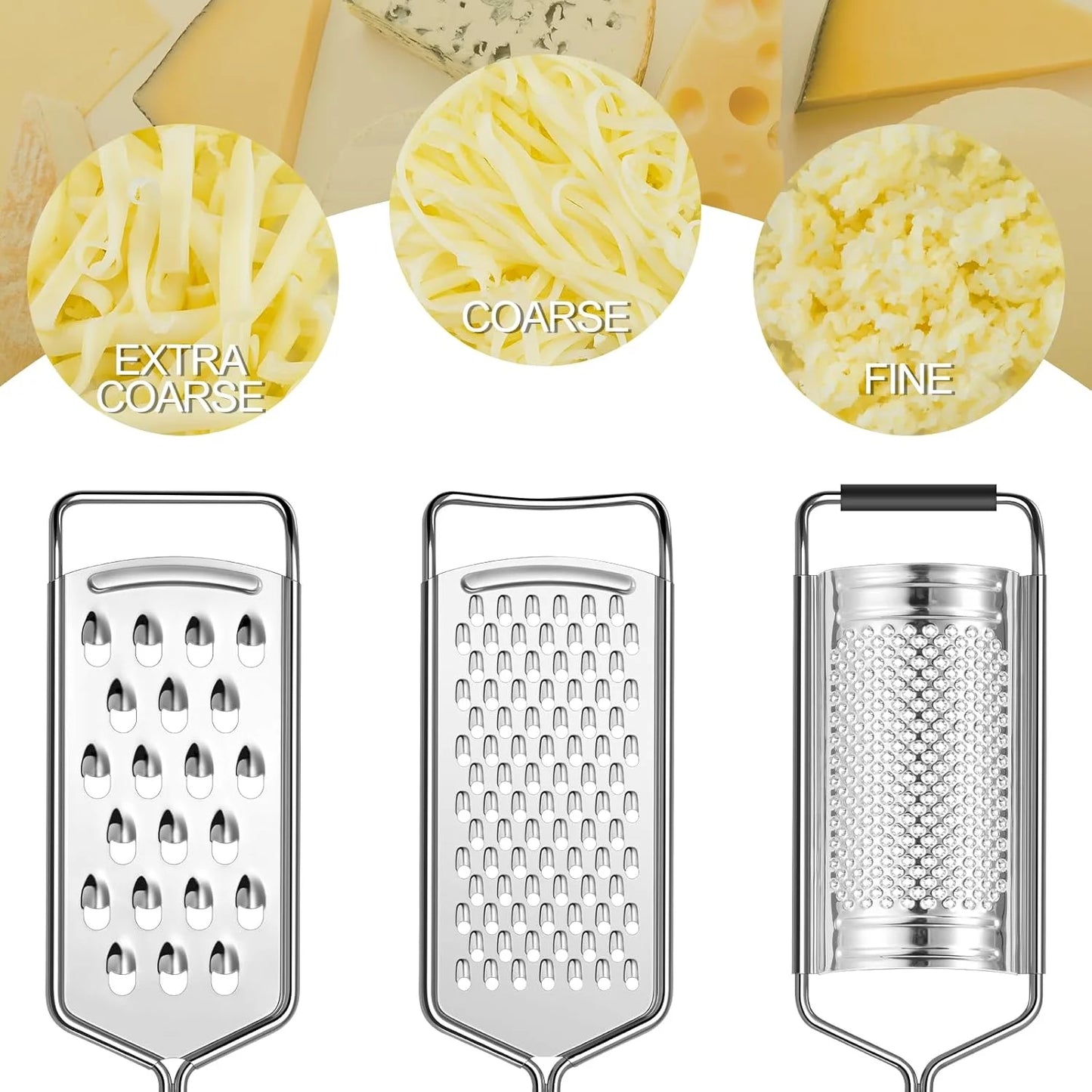 Cheese Grater, 3 Packs Stainless Steel Lemon Zester Grater with Silicone Handle for Cheese, Chocolate, Spices