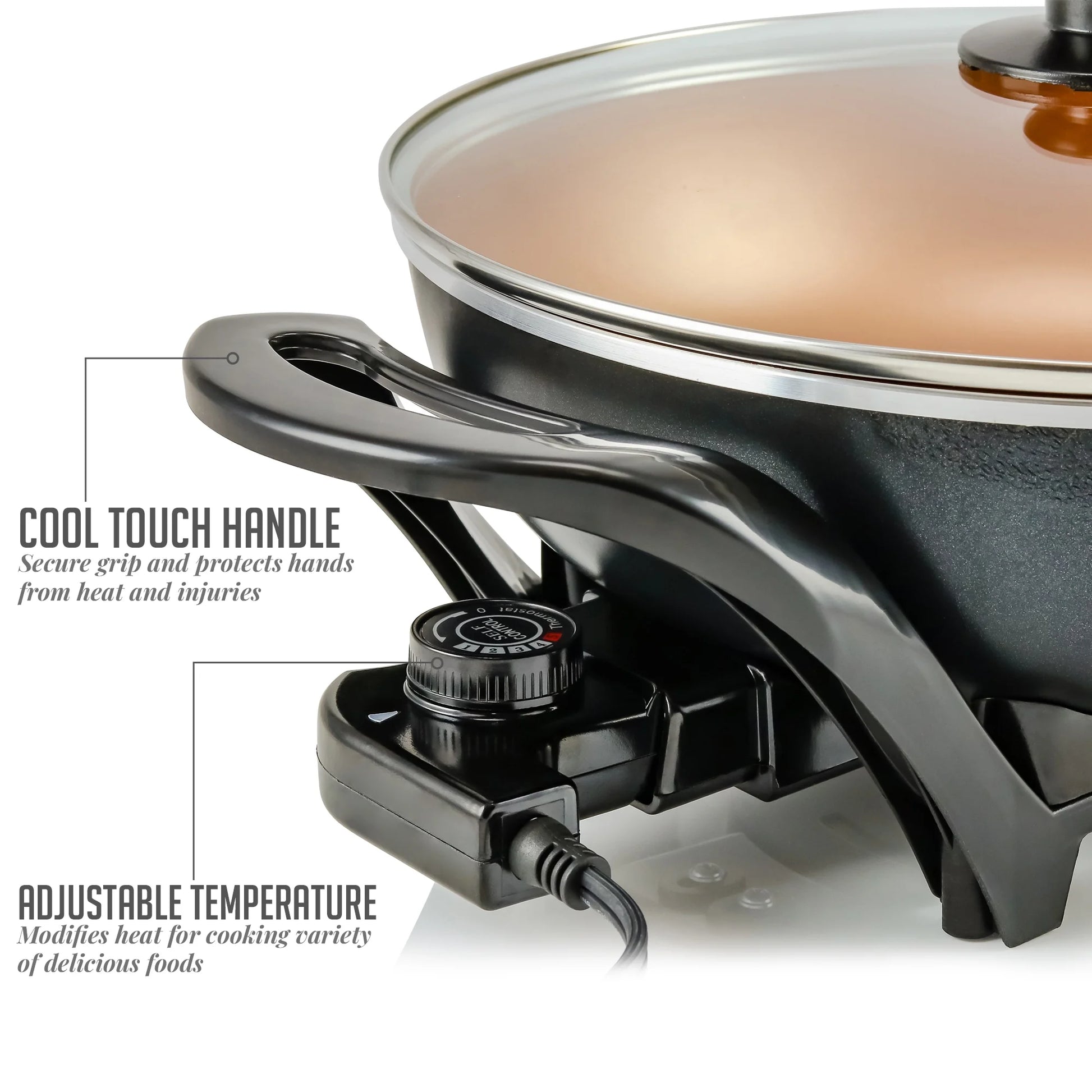 13 Inch Electric Wok, Nonstick Coating Skillet, Tempered Glass Lid, Copper SK3113CO