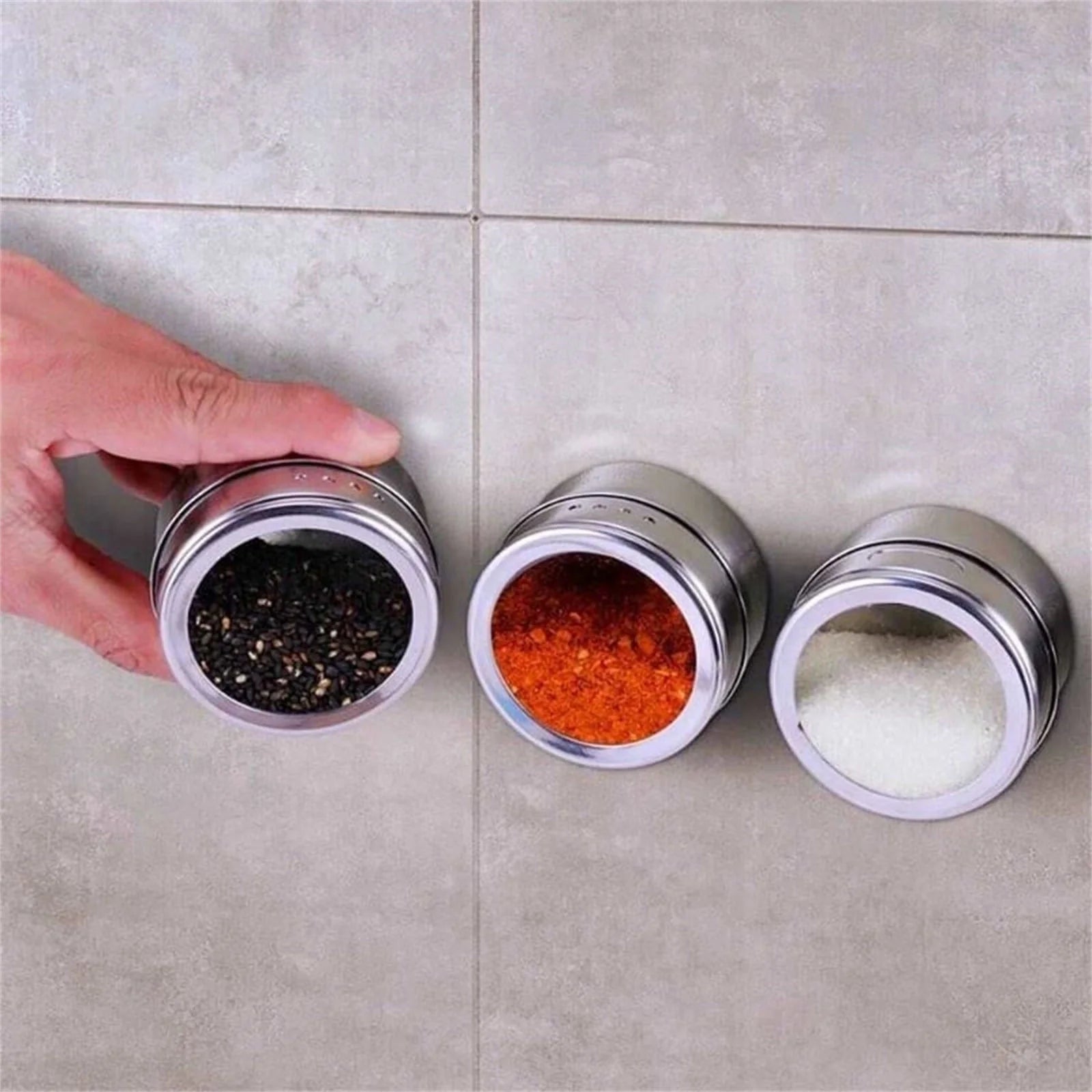 Special Offer! Set of 12 Stainless Steel Spice Jars, Magnetic Condiment Containers with Clear Lids, Spice Storage Tin with Holes for Pouring and Sifting