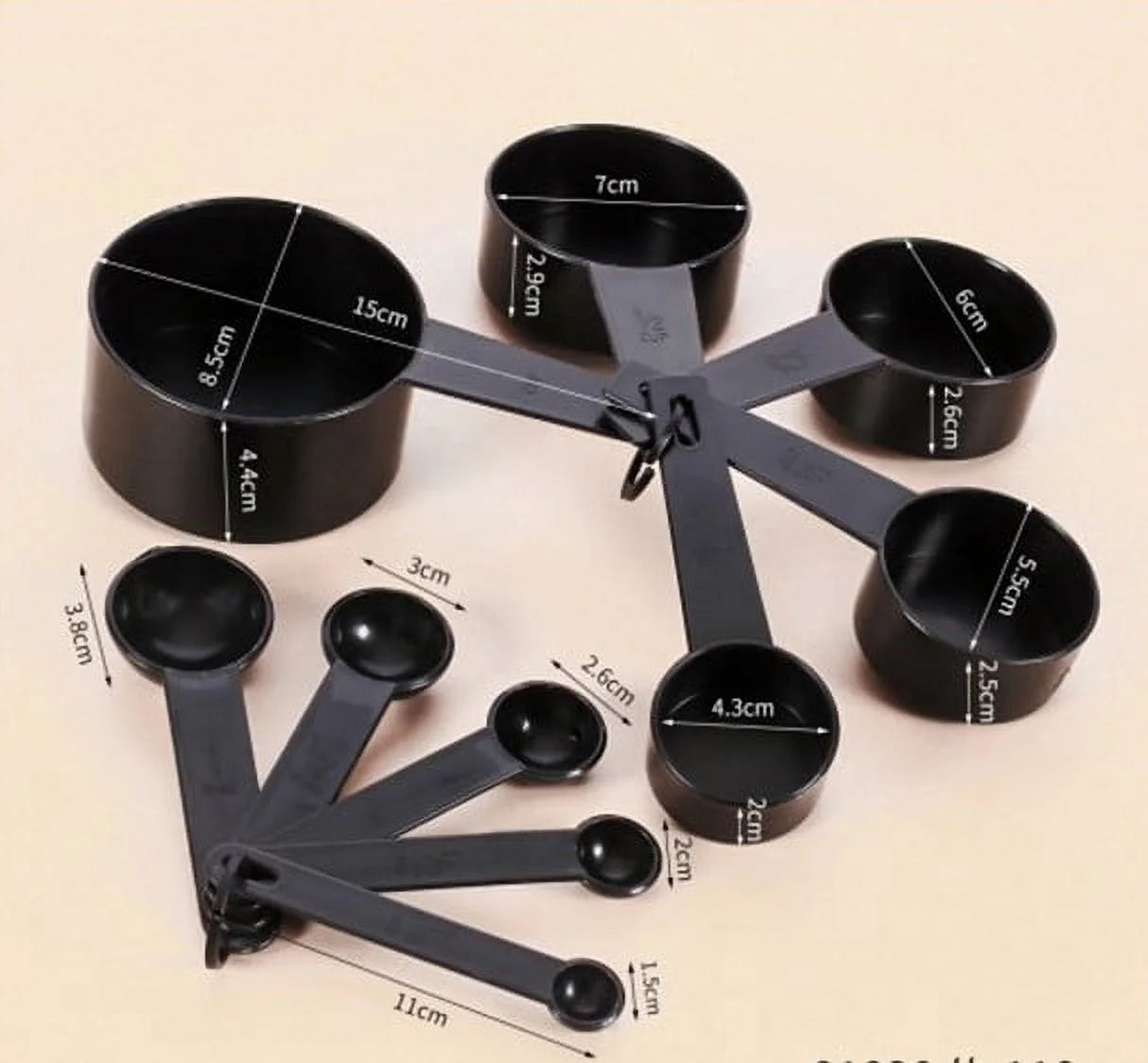 Measuring Spoons Set  Black Plastic Measuring Spoons Cups Set with 5 Measuring Cups and 5 Measuring Spoons Kitchen Gadgets